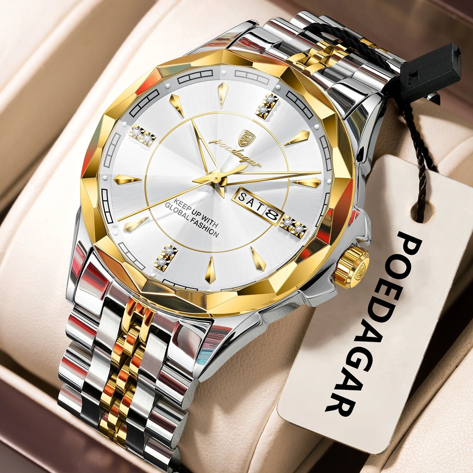 POEDAGAR Luxury Fashion Man Clock Top Business Waterproof Luminous Date Week Men's Watches Quartz Stainless Steel Men Wristwatch