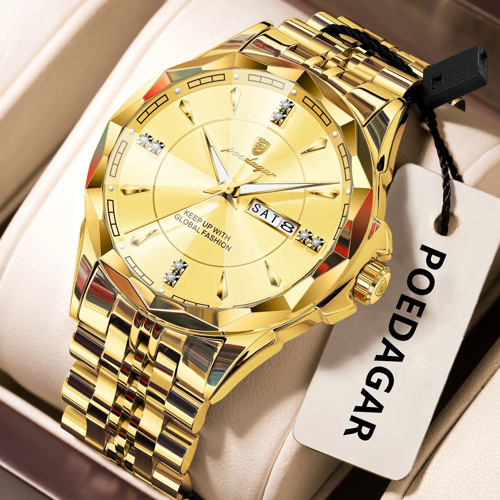 POEDAGAR Luxury Fashion Man Clock Top Business Waterproof Luminous Date Week Men's Watches Quartz Stainless Steel Men Wristwatch