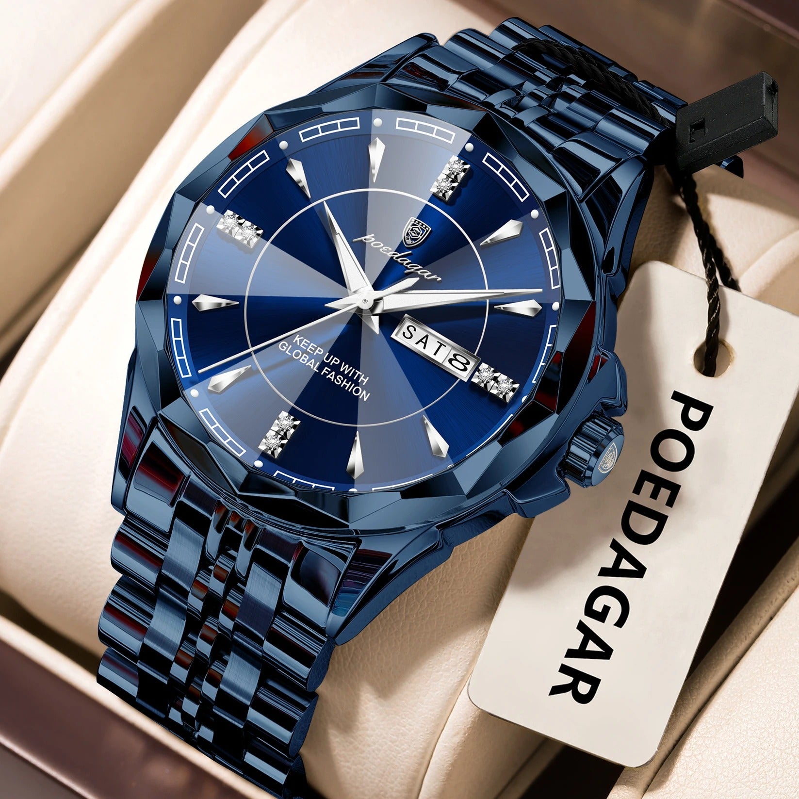 POEDAGAR Luxury Fashion Man Clock Top Business Waterproof Luminous Date Week Men's Watches Quartz Stainless Steel Men Wristwatch