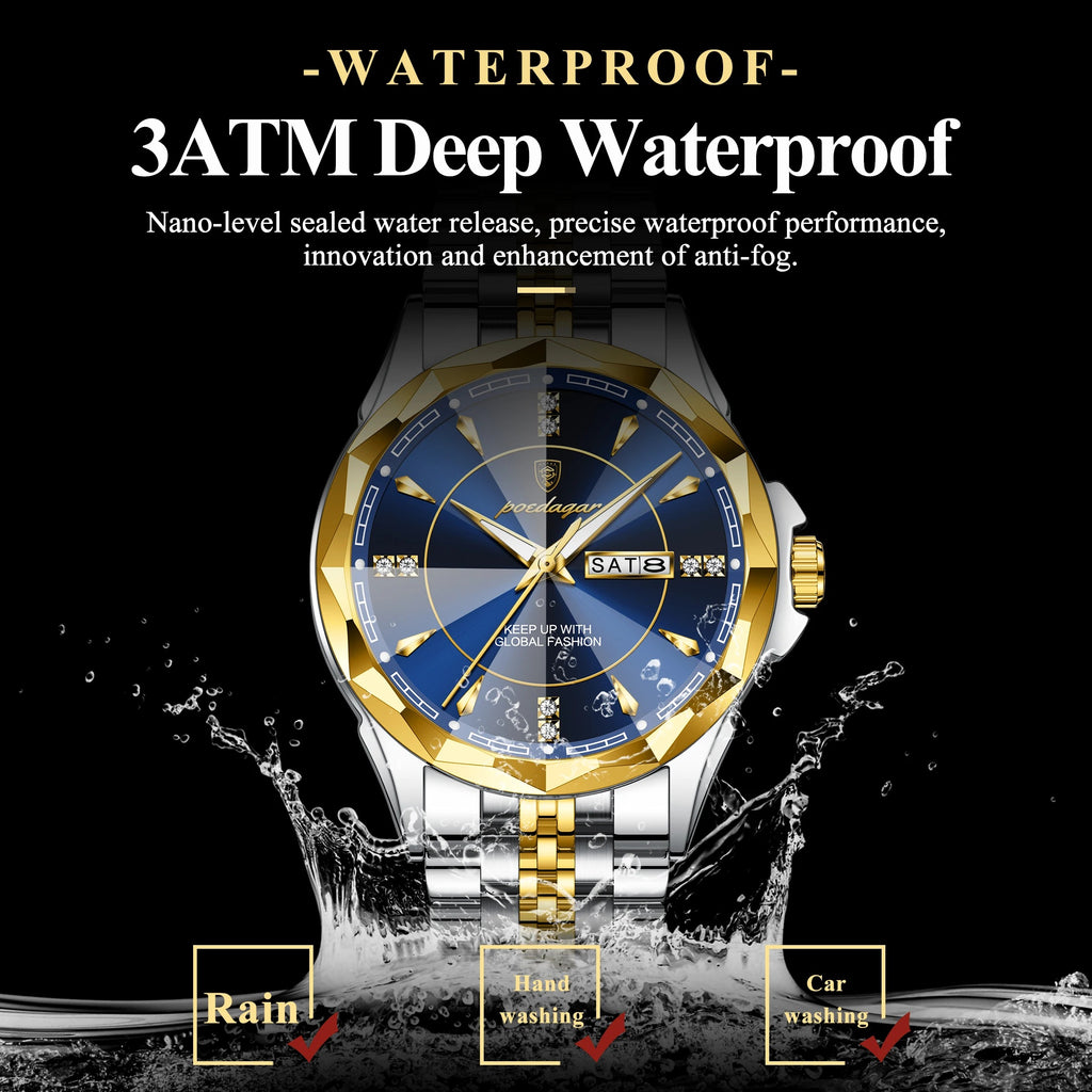 POEDAGAR Luxury Fashion Man Clock Top Business Waterproof Luminous Date Week Men's Watches Quartz Stainless Steel Men Wristwatch