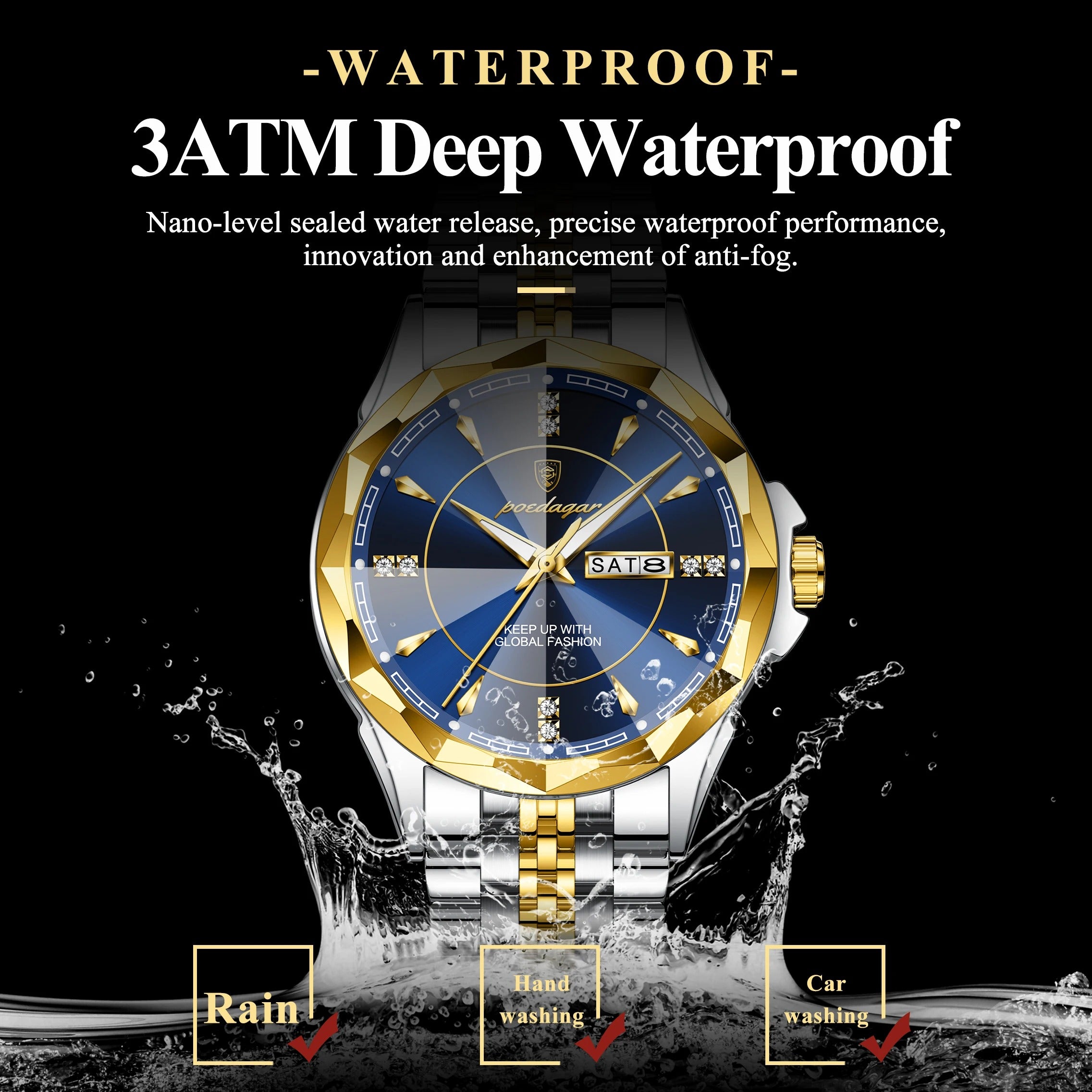 POEDAGAR Luxury Fashion Man Clock Top Business Waterproof Luminous Date Week Men's Watches Quartz Stainless Steel Men Wristwatch