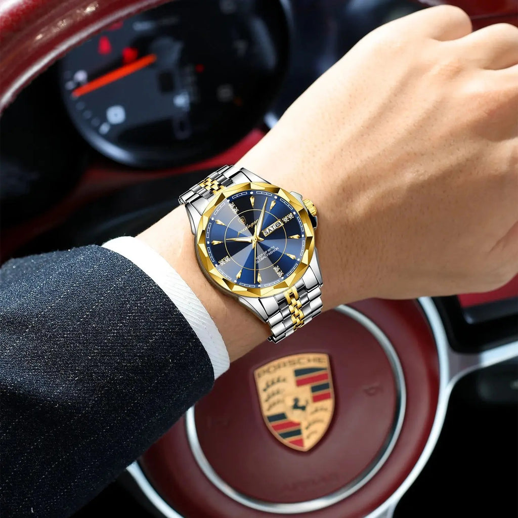 POEDAGAR Luxury Fashion Man Clock Top Business Waterproof Luminous Date Week Men's Watches Quartz Stainless Steel Men Wristwatch